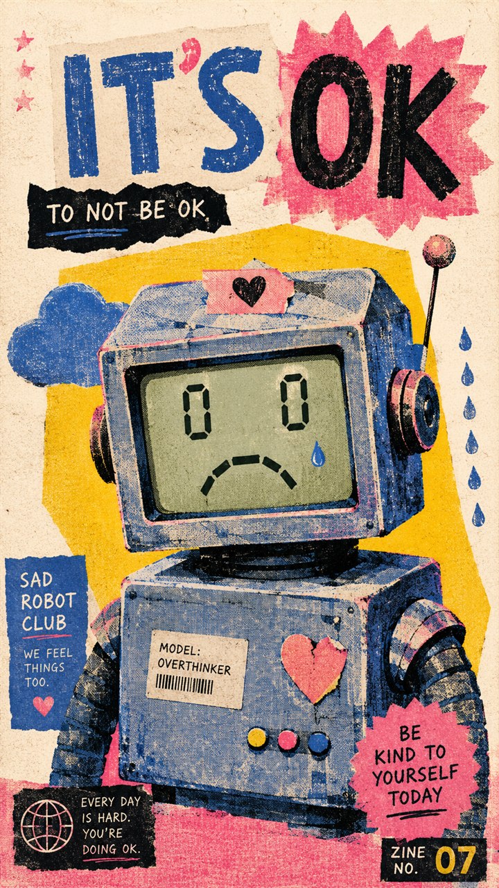 Sad Robot Club risograph zine poster