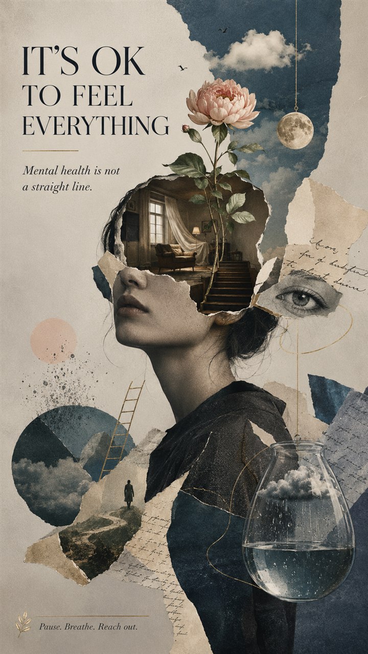 Surrealist mental health collage poster