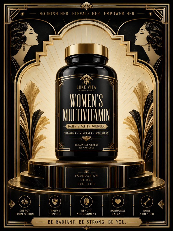 Art deco luxury multivitamin campaign poster